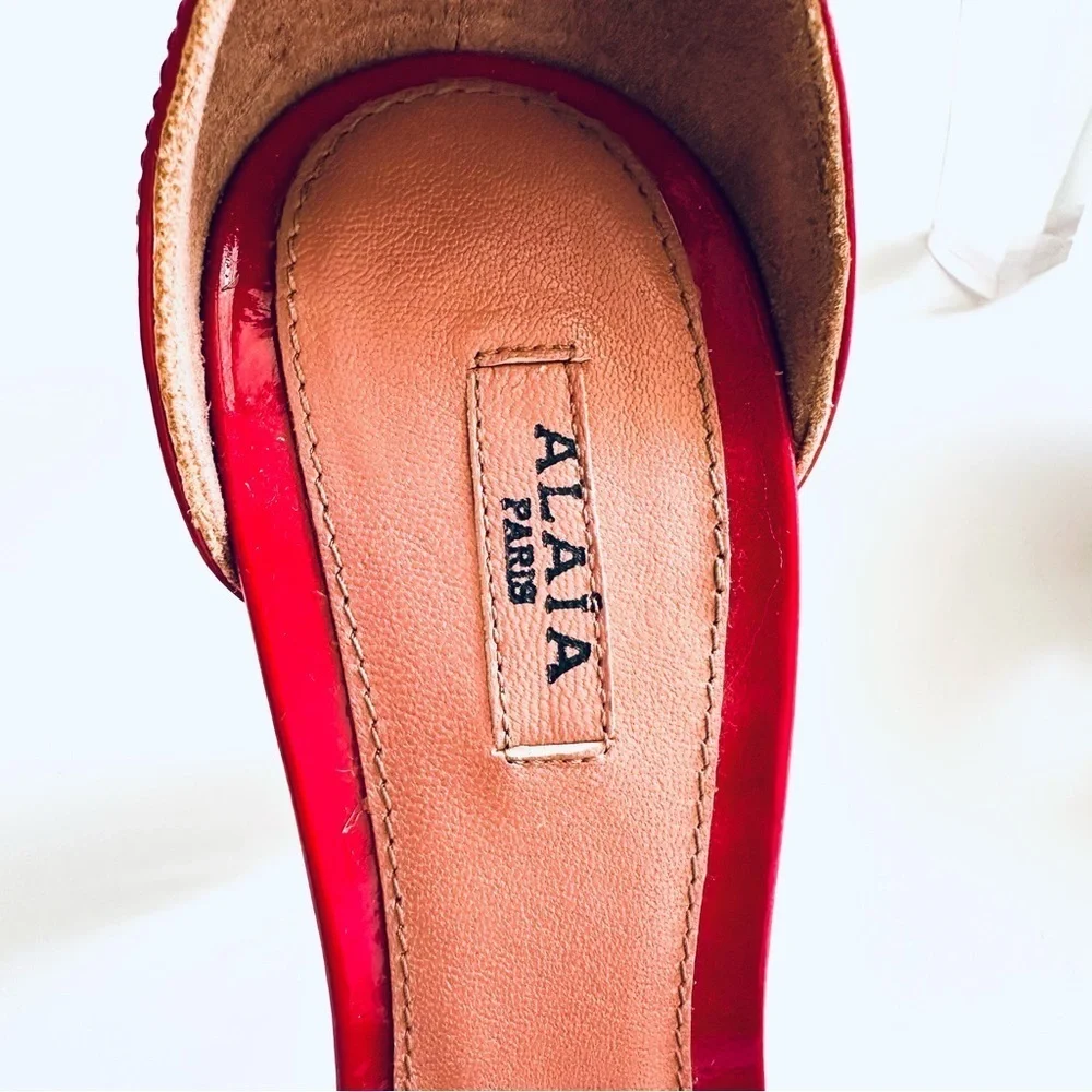 Alaia Red Patent Leather Luxury HTF Sandal w/ Clear-Block Heel Ankle-Strap 37.5 - Picture 4 of 16